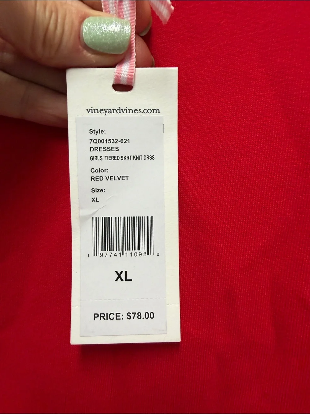 NWT Vineyard Vines Red Long-Sleeve Dress with Plaid Ruffle Hem